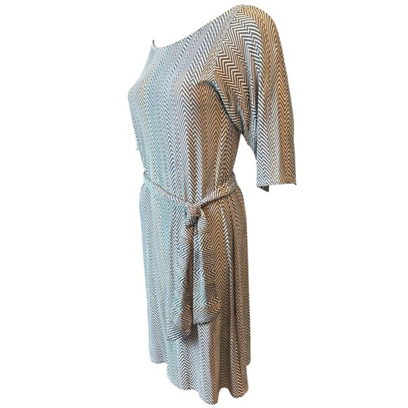 Leota Womens Belted Swing Dress Small Navy/White Chevron Nautical Old Money - Picture 3 of 5